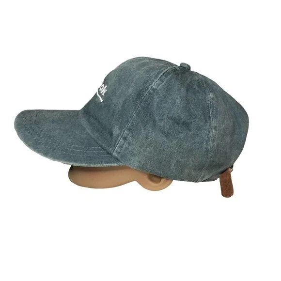 Vintage 90s Reebok Blue Wash British Union Jack Flag Leather Adjustable Hat - Picture 3 of 8